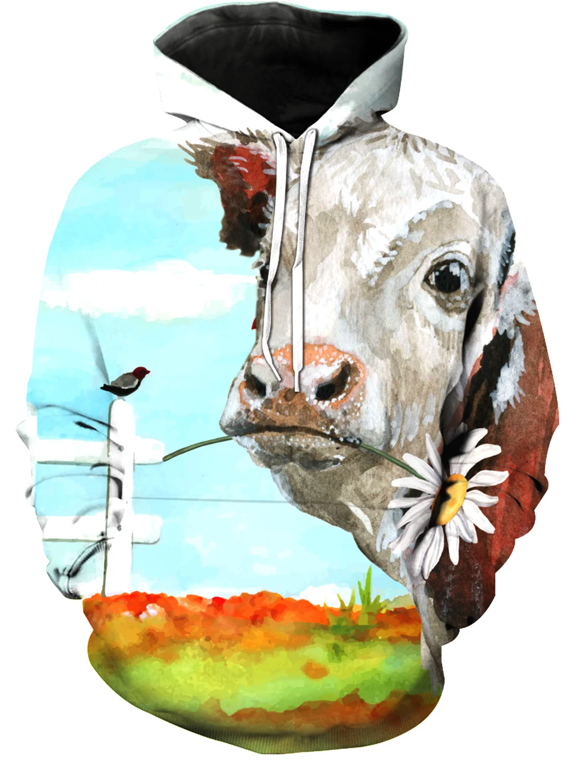 Cattle Daisies Farm Hoodies Long Sleeve Tops Outerwear Printing Hooded Sweatshirt Pullover High Quality Plus Size | Женская одежда