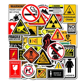 

50pcs Warning Sign Sticker wallpaper Decal Motorcycle Skateboard Fridge Doodle Funny Stickers for Auto Laptop Trunk Toy Sticker