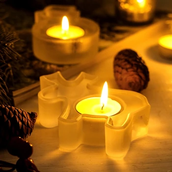 

2pcs Christmas Party Candle Holder, Snowman Reindeer Decorative Glass Tealight Candlestick Holder for Home Decor