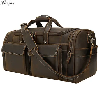 Vintage Genuine Leather Men Travel Bag 17" Laptop Handbag Soft Cowhide Duffel Bag For Male Extra Large Shoulder Bag Weekend bag 1