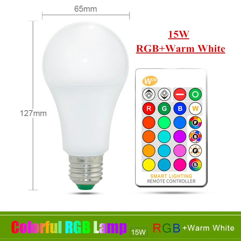 E27 E14 RGB Светодиодная лампа 3W 5 Вт 10 Вт 15 Вт с регулируемой яркостью 16 цветов, волшебная лампа Gu10 AC 220 В 110 В, RGB белый ИК-пульт дистанционного управления, ночной Светильник C3 - Испускаемый цвет: E27 15W WW