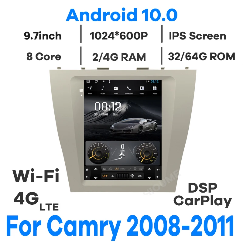 Вертикальный экран 9 7 дюйма Android 10 0 GPS поддержка JBL для Toyota Camry 2006-2012 радио