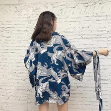 Повседневное кимоно платье для молодых девушек, Свободный кардиган Quimono, женская мода, 3/4 рукав, милая верхняя одежда, японское кимоно, Азиатский стиль, рубашка