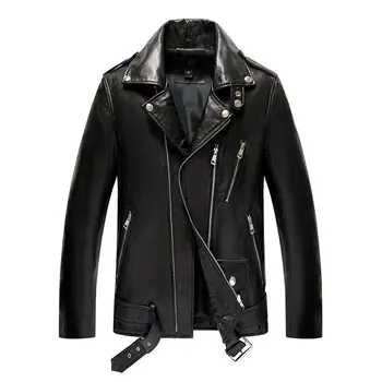 

Genuine Jacket Men Real Sheepskin Leather Bomber Jackets Spring Autumn Motocycle Plus Size Coat 19-811 MF620