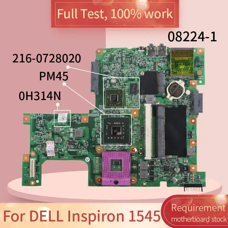 

For DELL Inspiron 1545 08224-1 0H314N PM45 216-0728020 DDR2 Notebook motherboard Mainboard full test 100% work