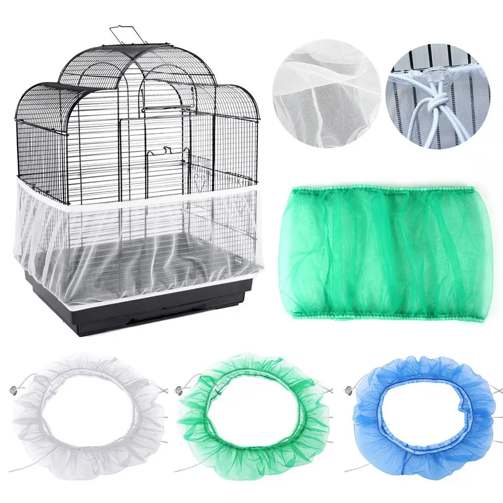 

Receptor Seed Guard Nylon Mesh Bird Parrot Cover Adjustable Easy Cleaning Nylon Airy Fabric Bird Cage Cover Seed Catcher Guard