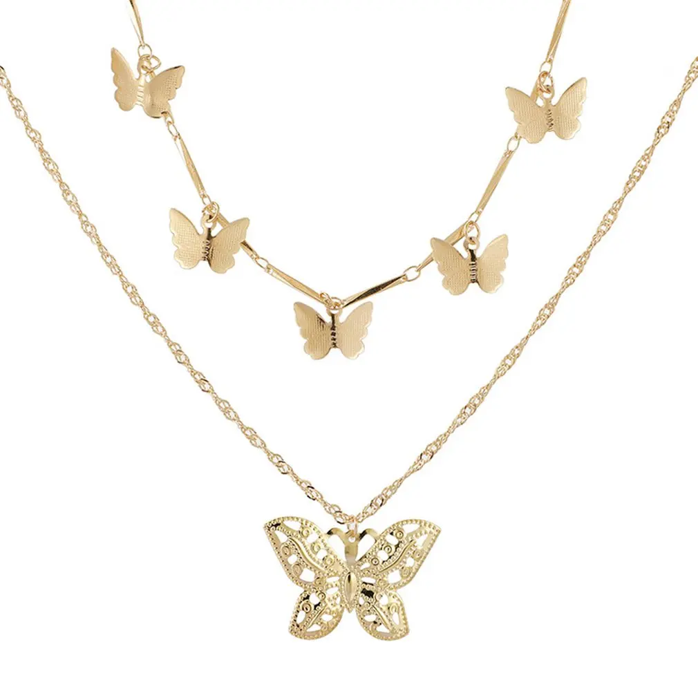 Новое ожерелье из сплава с двойной бабочкой, новое популярное богемное модное ожерелье, Женское Ожерелье