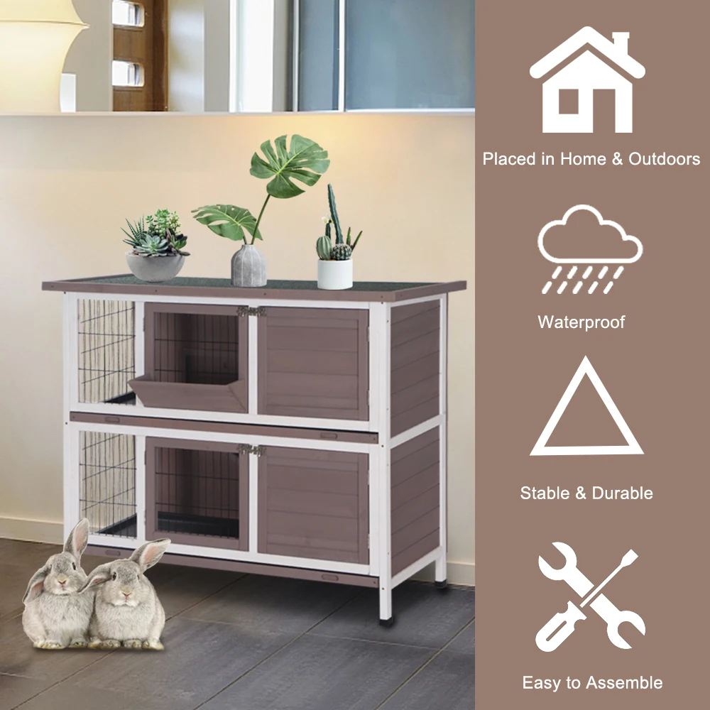 48" Two Floors Wooden Rabbit Hutch Chicken Coop House Small nest Ducks Pet Cage Supplies Children Kids Present | Дом и сад