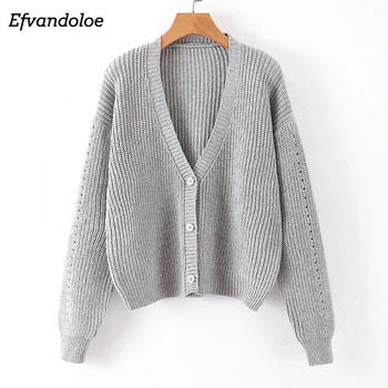 

Efvandoloe Casual Sweater Women V Neck Long Sleeve Clothes Autumn fall 2019 Cardigan Sweter