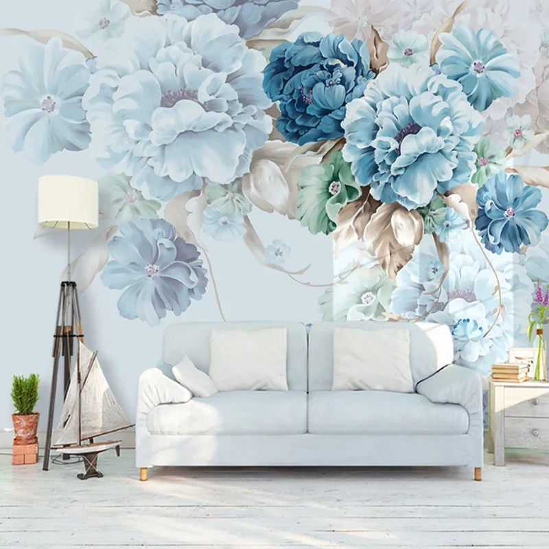 

Northern European-Style Fresh Peony Living Room Television Wall Painting Customizable American-Style Warm Bedroom Wallpaper Seam