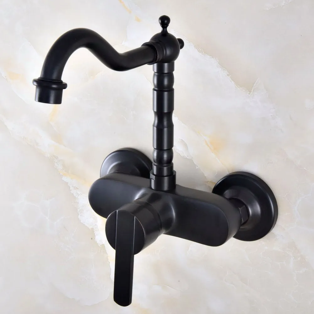 

Black Oil Rubbed Brass Wall Mounted Single Handle Lever Bathroom Kitchen Sink Faucet Mixer Tap Swivel Spout anf845