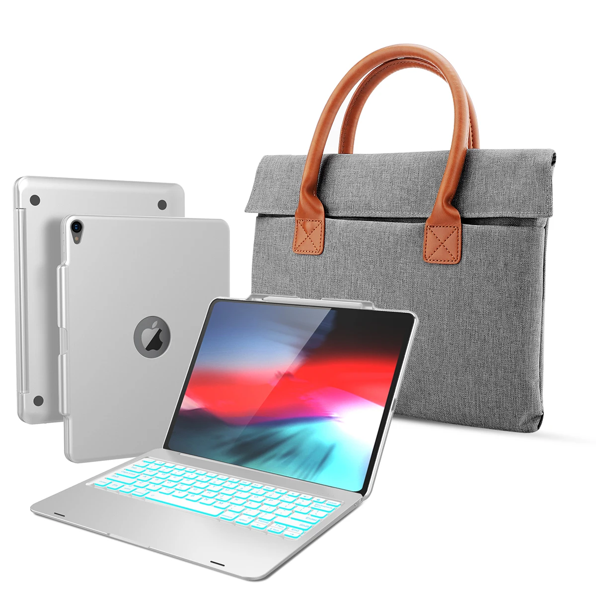 

Assembling Laptop Bluetooth Tablet Keyboard Stand Case Rainbow Backlit Keyboard For 12.9 Inch iPad Pro 2018 With Handbag