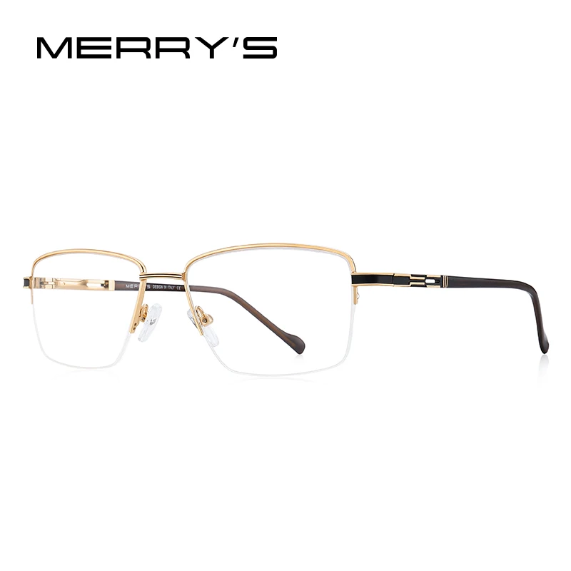 MERRYS дизайн, мужские Оптические очки из сплава, оправа для близорукости, очки по рецепту, полуоптическая оправа, деловой стиль, S2208 - Цвет оправы: C04 Gold