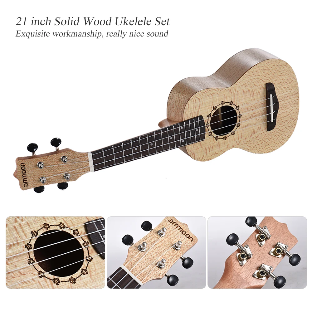 Ammoon сопрано Ukelele 21 дюймов платан корпус палисандр гриф Гавайская гитара Гавайские гитары укулеле набор с тюнером ремень нейлоновая струнная палочка