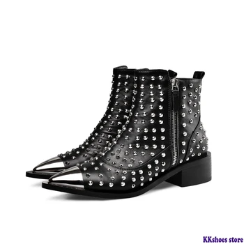 

Fashion Buckle Genuine Leather Rivets Motorcycle Ankle Boots Woman Brand Shoes Female Spring/Autumn Boots Sandals Shoes Women