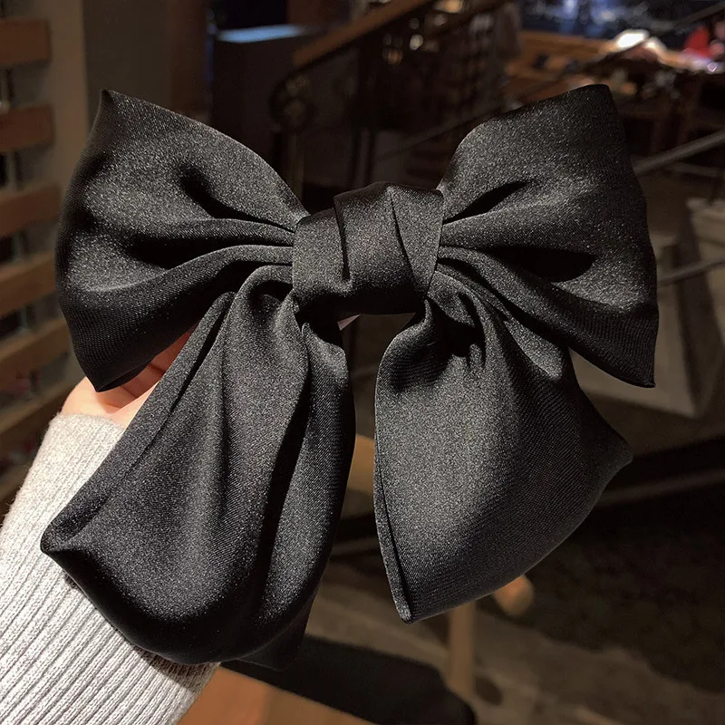 metal hair clips Vintage Big Hair Bow Ties Cute Hair Clips Satin Two Layer Butterfly Bow Hairpin Girl Hair Accessories For Women Bowknot Hairpins black head scarf Hair Accessories