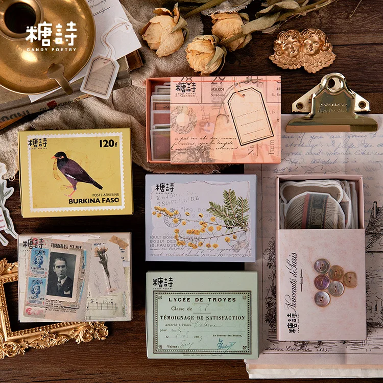 80pcs/set Vintage Objects Journal Decorative Stickers Scrapbooking Stick Label Diary Stationery Album Matchbox | Канцтовары для