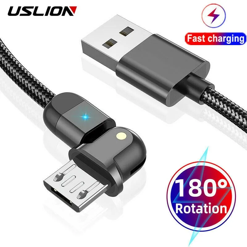 USLION 180 градусов вращения 3A быстрое зарядное устройство кабель Micro USB QC3.0 изменение