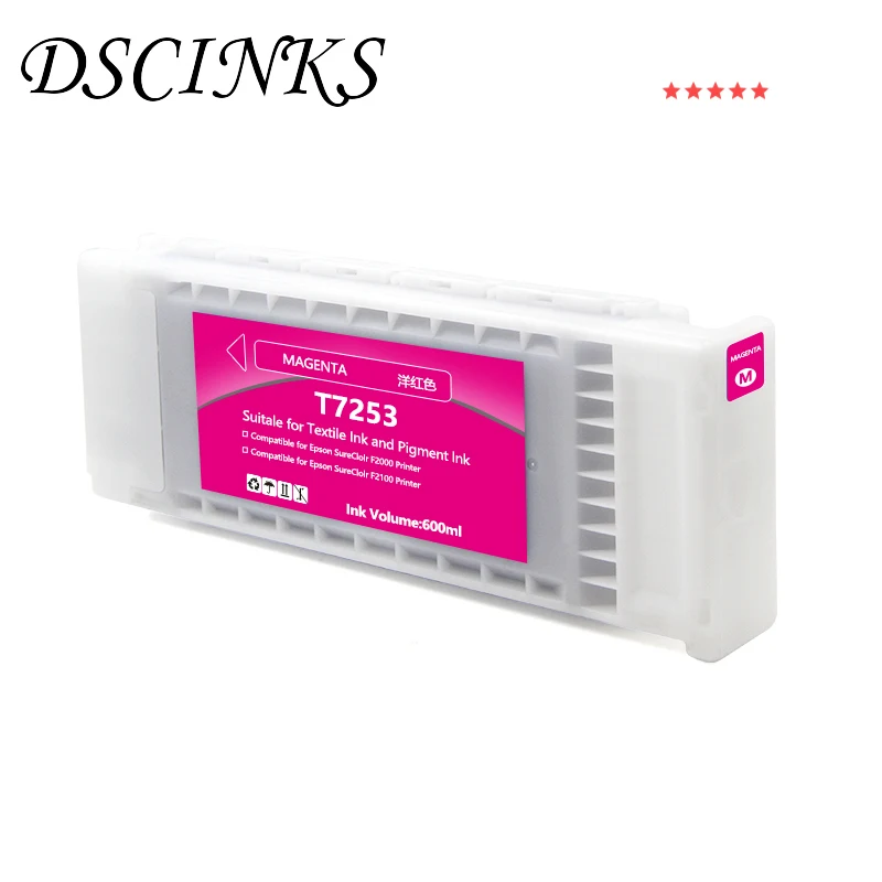 Cartucho de Tinta para Impressora 600ml por Pcs Dscinks Têxtil T7254 T725a Epson F2000 F2100 F2130 F2140 F2150 F2160 T7251 T7252 T7253 - Imagem 5
