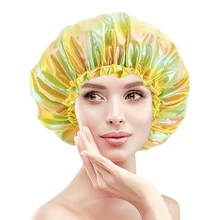 

Women Laser Color Sleeping Cap Girls Colorful Headscarf Head Cover Silky Bonnet Muslim Hijab Turban Chemotherapy Bath Cap