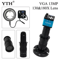 13MP VGA Microscope Camera Digital Electronic HD Industrial Camera + 130/180X Adjustable Lens Microscope Binocular Trinocular 1