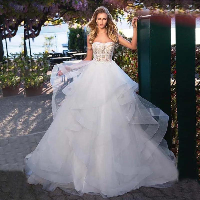 Lace Ball Gown Sweetheart Beach Wedding Dress | Ruffles