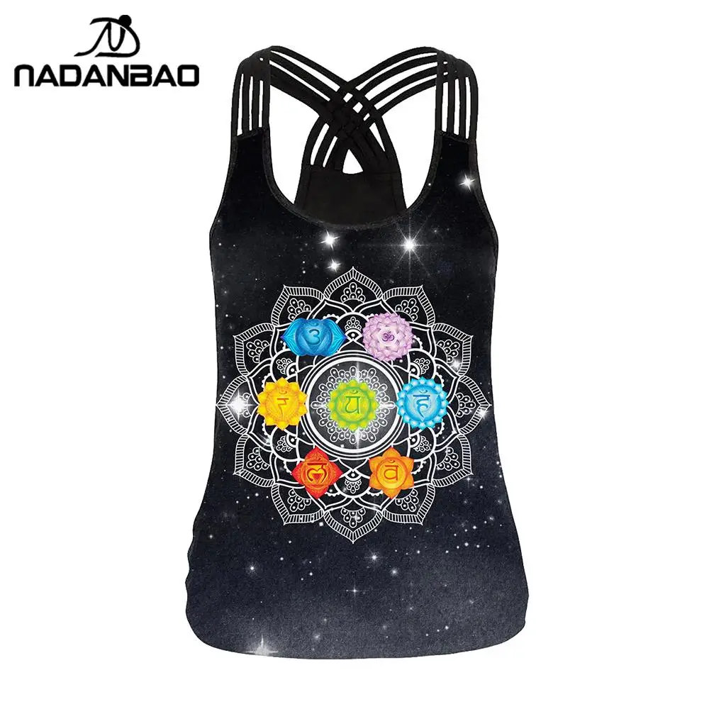 

NADANBAO Chakra Mandala Women Vest Tops Fashion 3D Print Aztec Round Ombre Flower Sling Tops Sexy Backless Tank Top
