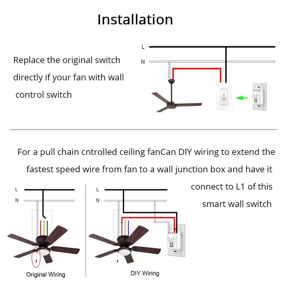 Tuya Smart Life Wifi Smart Ceiling Fan Wall Switch App Remote Timer And Speed Control Compatible With Alexa And Google Home Mini