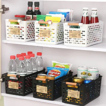 

Kitchen Storage Basket Box Plastic Debris Cosmetic Organizer Hollow Makeup Toy Food Fruit Racks Handle Bathroom Desktop Shelves
