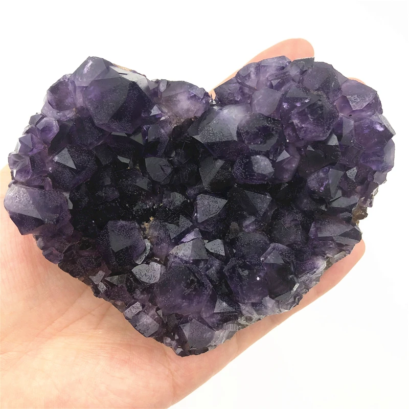 Натуральный Уругвайский Аметист Geode кварц кластера с украшением в виде кристаллов ручной работы в форме сердца Исцеление натуральных камней и минералов - Цвет: Large