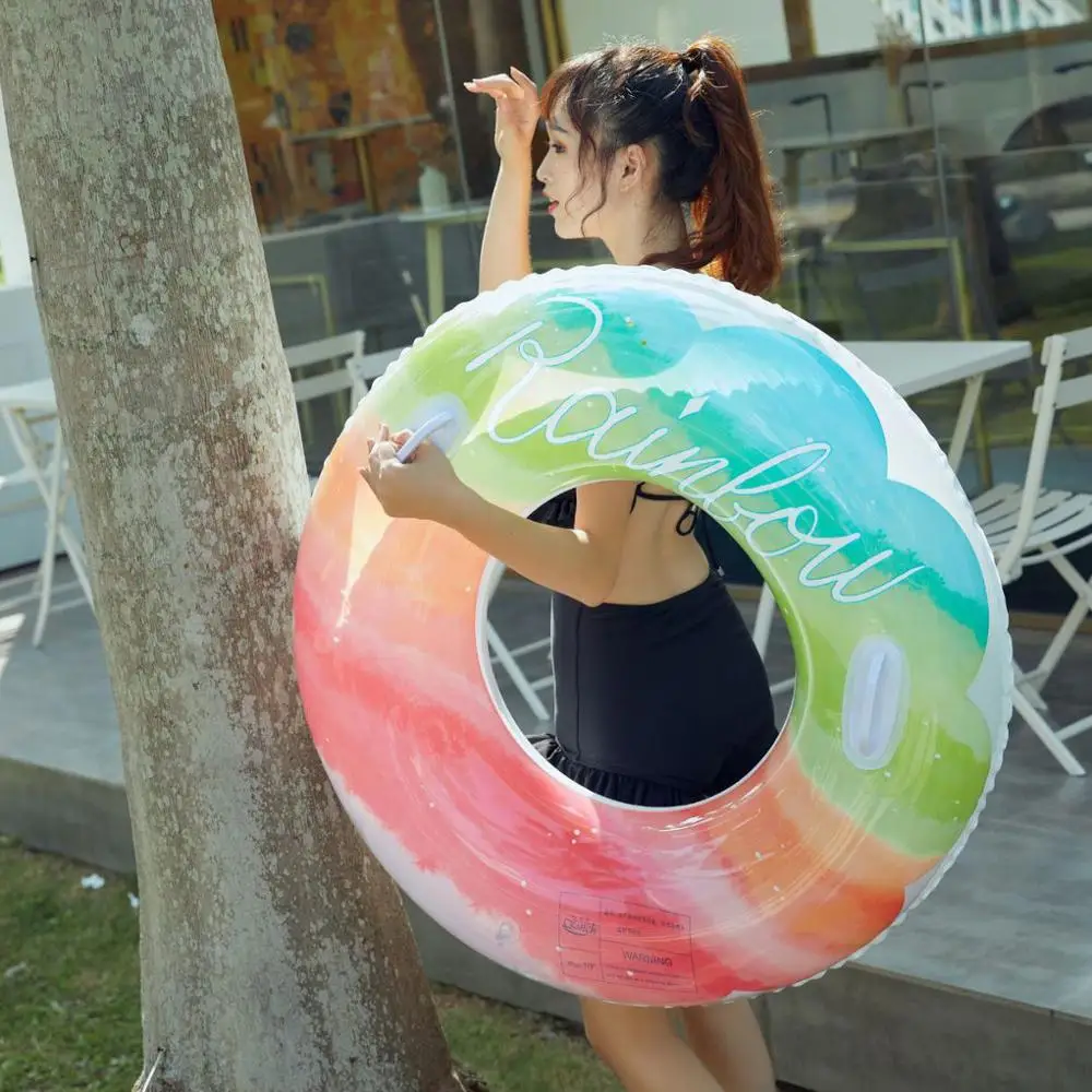 Pool Float Swimming Ring Adult Children Inflatable Toys Swimming Circle Thickened Pvc Rainbow Summer Outdoor Beach Water Games 6