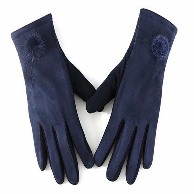 Зимние новые женские модные теплые перчатки из искусственной замши с сенсорным экраном в Корейском стиле, декоративные перчатки для езды на велосипеде, ST-032