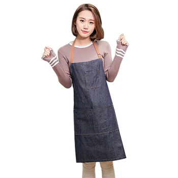

New Aprons Cowboy Simple Antifouling Uniform Unisex Denim Aprons for Woman Men's Kitchen Chef Cooking