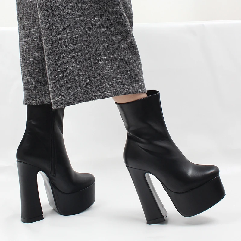 

Women Platform Boots Sexy Gothic 15cm High Block Heel Ankle Boots Thick Square Heel Pointed Toe Punk Women Shoes