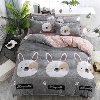 

Thumbedding Cute Rabbit Bedding Set King Size Cartoon Lovely Plaid Duvet Cover Queen Full Twin Single Unique Design Bed Set