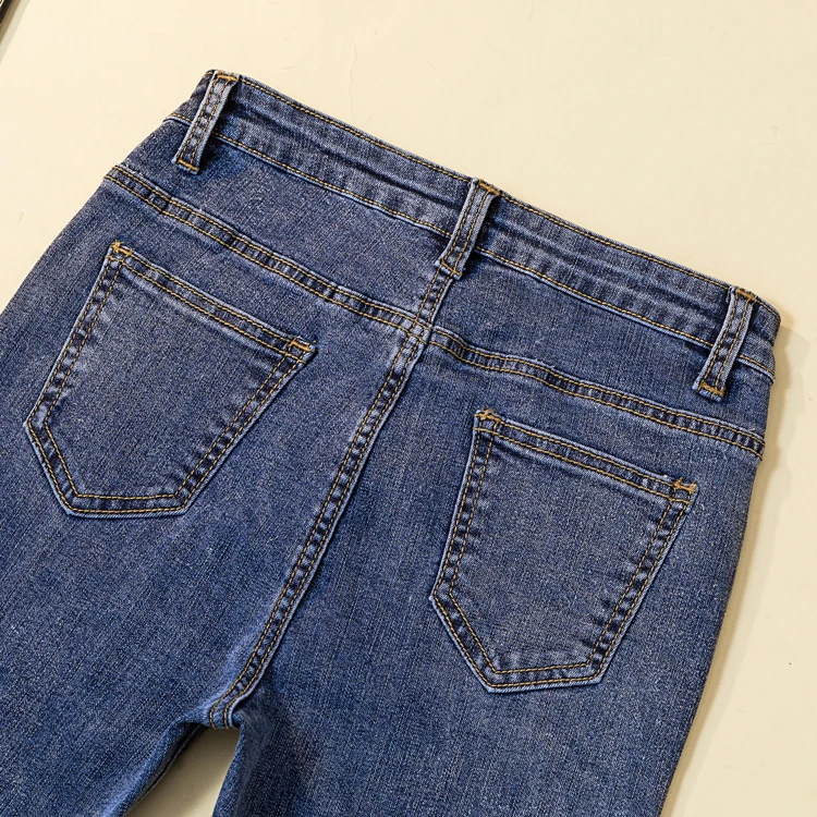Джинсы женские летние новые тонкие девять брюки с высокой талией дикие узкие брюки ретро стрейч джинсы повседневные однотонные джинсы с