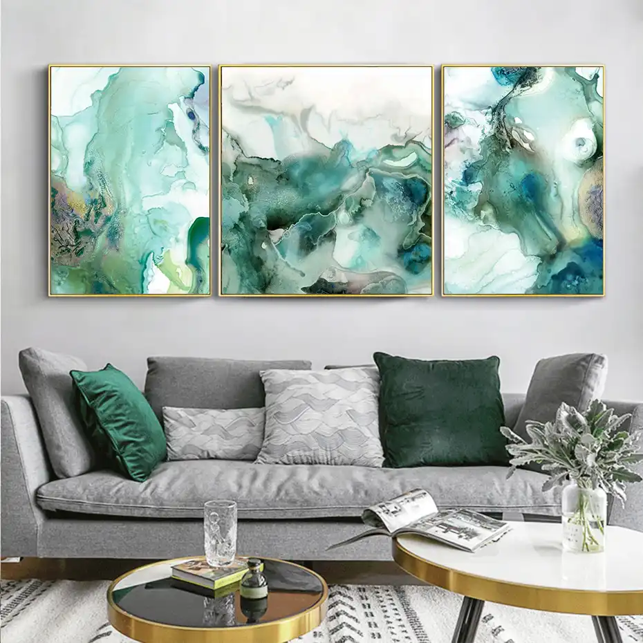 Abstract Mint Green Marble Wall Art Pictures Canvas Painting Gallery Posters And Prints Interior For Living Room Home Decor