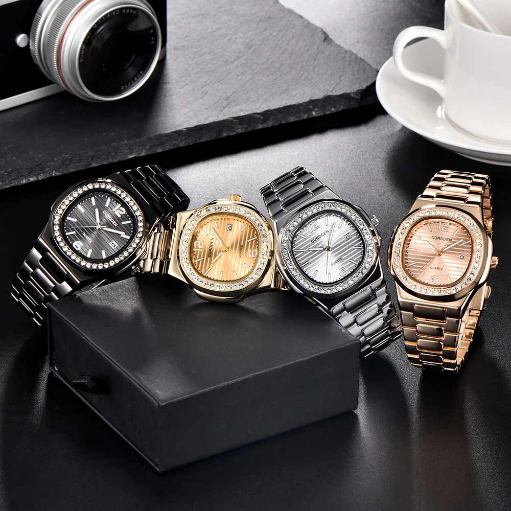 Мужские s часы лучший бренд класса люкс квадратные наручные часы золотые стальные бриллианты хип хоп Авто Дата кварцевые часы мужские модные Relogio Masculino