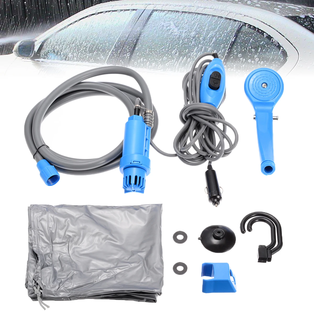 Portable Camping Shower Car Washer Sprinkler Tool Kit DC 12V Electric Pump Pressure Outdoor Travel Caravan Van Pet Washing Tool