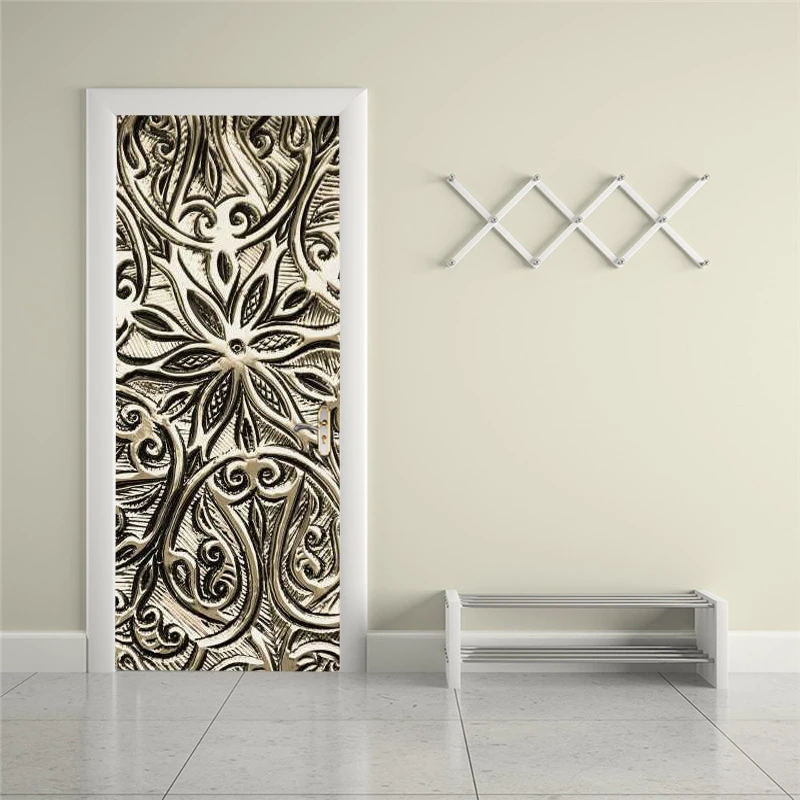 Self Adhesive Door Sticker Modern Abstract Metal Pattern Home Decor