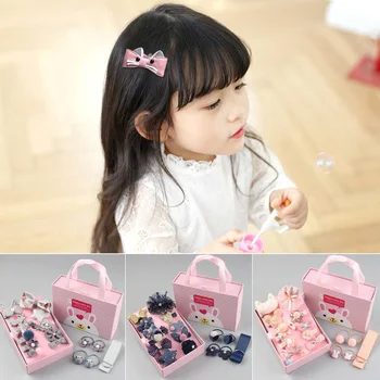 

18pcs Cute Girl Hair Wear Set Bowknot Pompom Hairpin Clips Ponytail Rope with Present Box for Children Birthday Christmas Gift