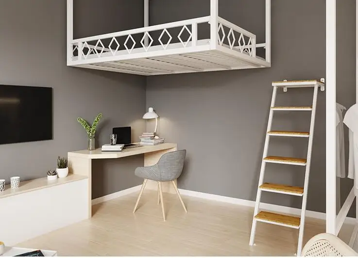 

Wrought iron hammock Adult hammock multi-functional student bed Modern simple pavilion apartment elevated bed hanging wall bed