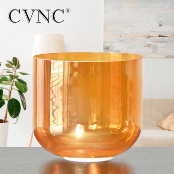 CVNC 6 Inch Clear Orange Cosmic Light Quartz Crystal Singing Bowl with Free Suede Mallet and O-ring for Sound Healing Yoga