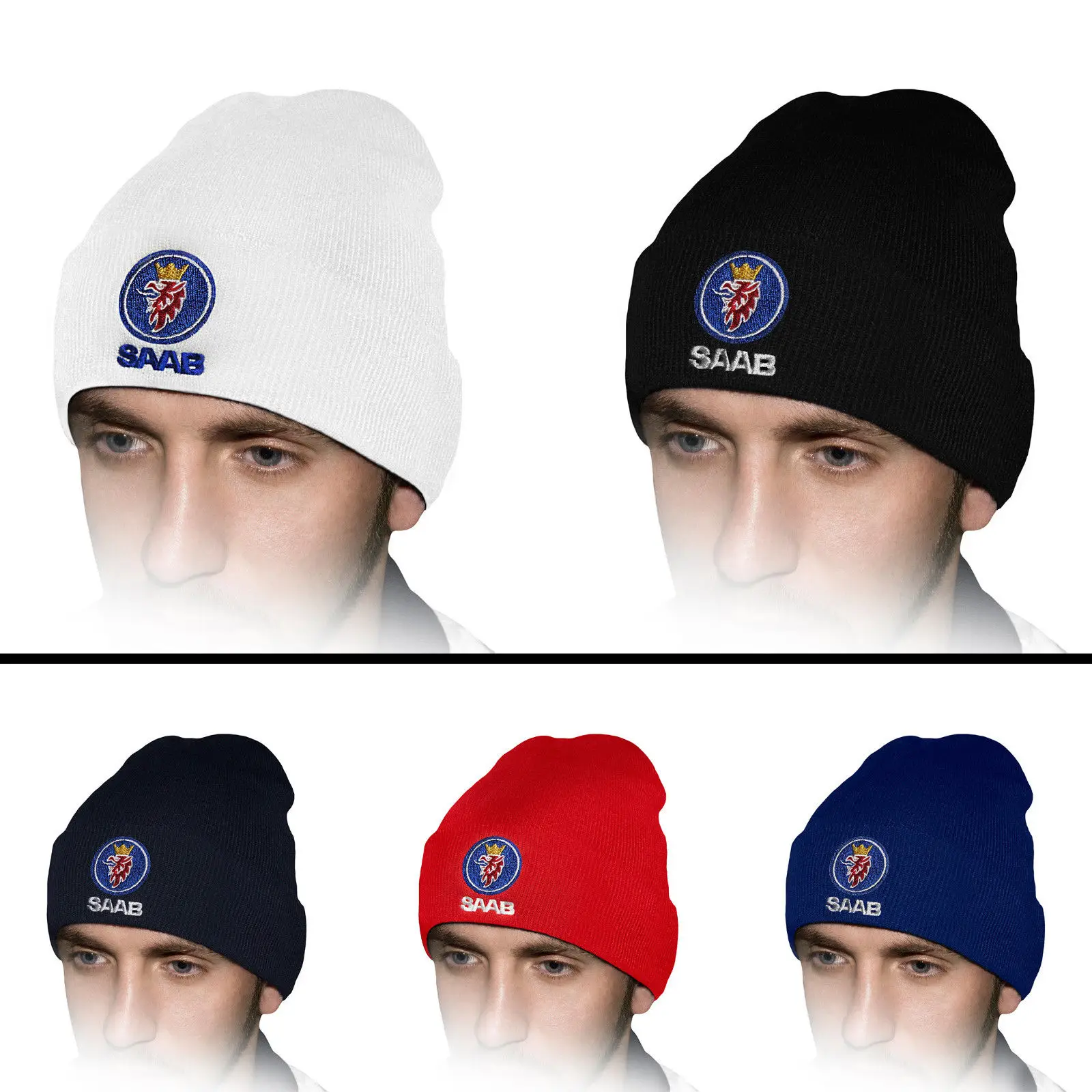 

SAAB Beanie Hat Embroidered Auto Logo Winter Knit Baseball Cap Hip Mens Womens