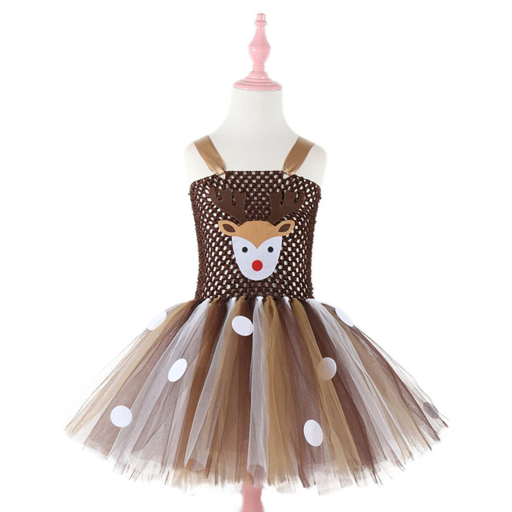 Moeble Christmas Deer Tutu Dress Baby Girls Birthday Party Dresses Purim Halloween Winter Cosplay Costume Clothes For Kids 1933