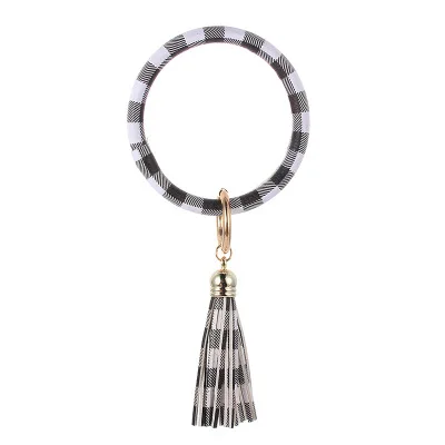 ZG New PU Leather O Bracelet KeyChains Circle Cute Same Color Tassel Wristlet Keychain Wholesale Women Girls