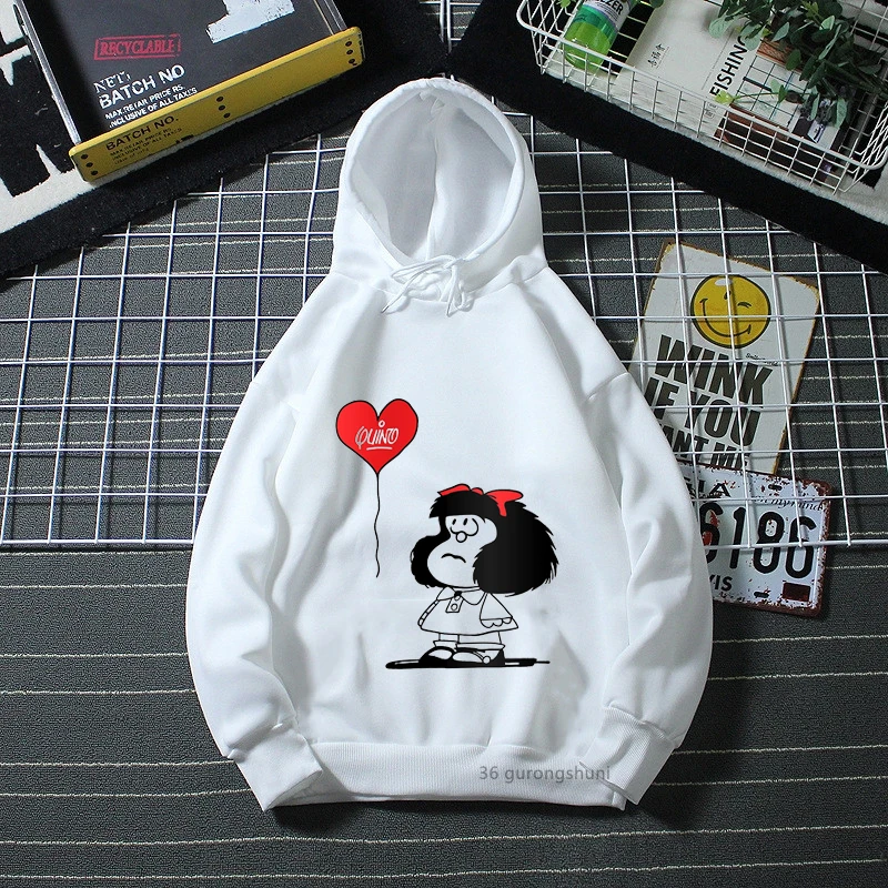 

Fashion new girls white hoodies cartoon mafalda print kids sweatshirt winter long sleeve tops funny boys hooded jacket wholesale