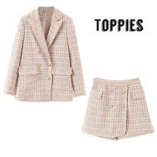 Зимний женский офисный комплект из двух предметов, винтажный твидовый пиджак с кисточками, двубортный пиджак, шорты, юбки