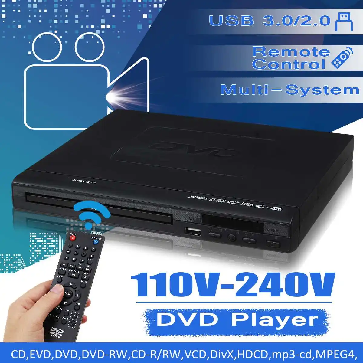 110 V-240 V HDMI 1080p Мини dvd-плеер USB/AV Портативный многократное воспроизведение ADH DVD CD SVCD VCD MP3 JEPG JPEG Система домашнего кинотеатра