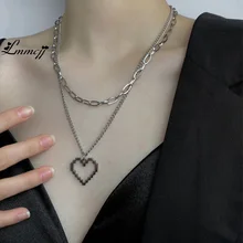 

Lmmcjj Simple Mosaic Heart Double Necklace Pixel Peach Heart Pendant Necklace Clavicle Chain For Women Fashion Jewelry INS Gifts